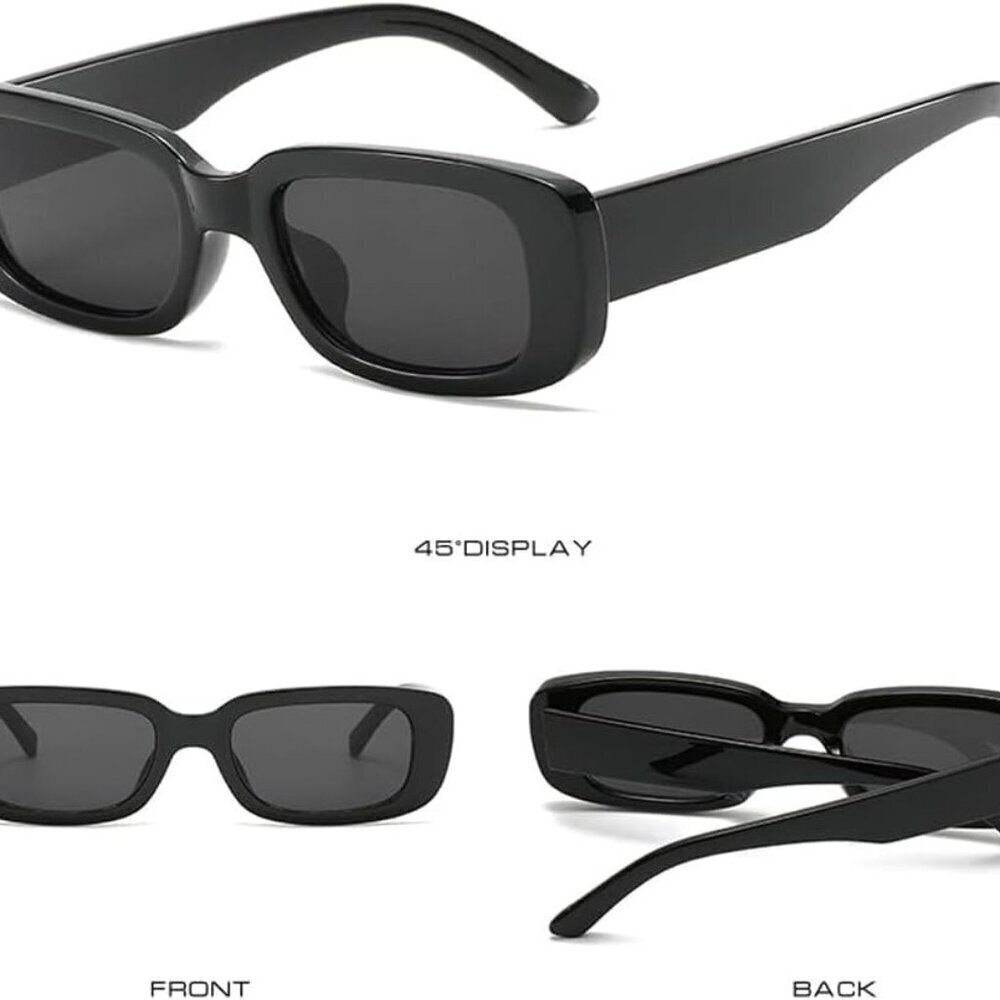 Rectangle Sunglasses for Women Men Vintage Black Retro 90s Fashion Square Frame - Picture 6 of 9